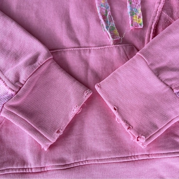 LoveShackFancy Allouette Hoodie Party Pink Distressed Patches Cottage XS GUC HTF - Picture 10 of 16